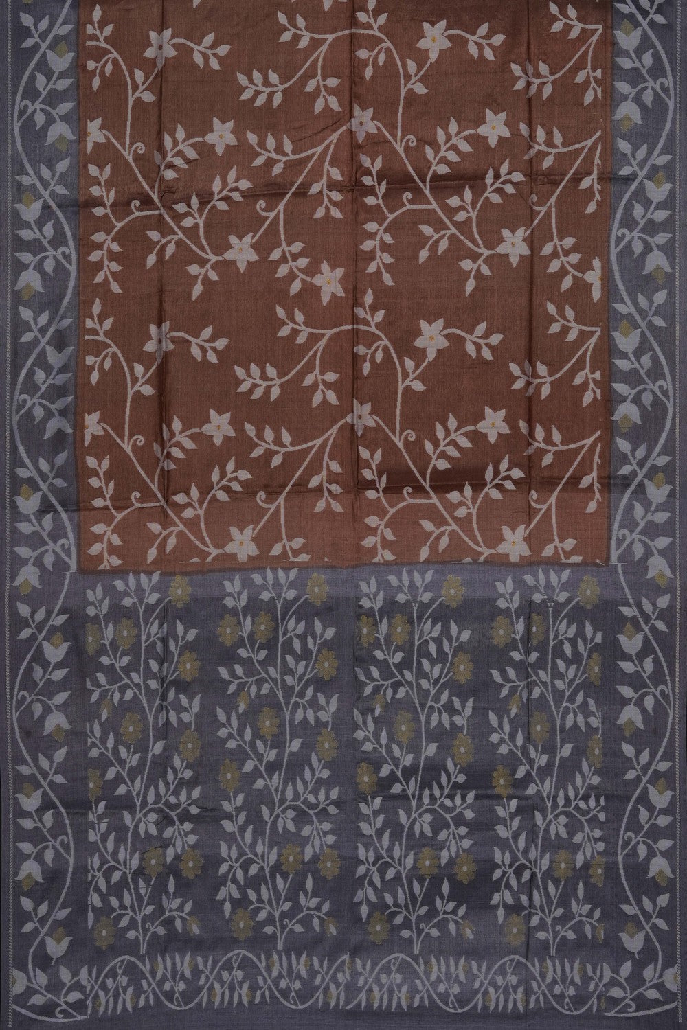 Image of Brown Dhakai Tussar Silk Saree