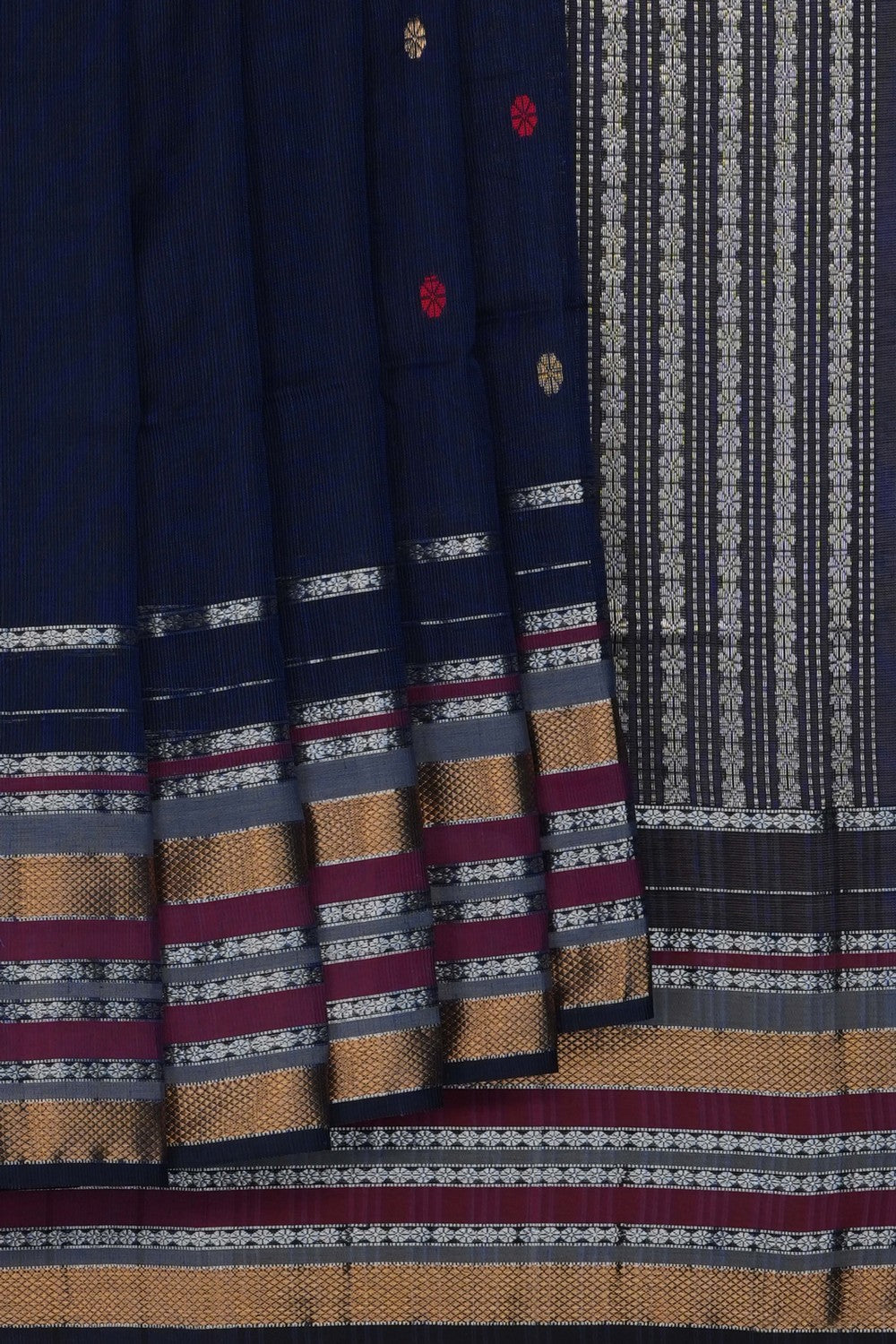 Image of Navy Blue Silk Cotton Saree