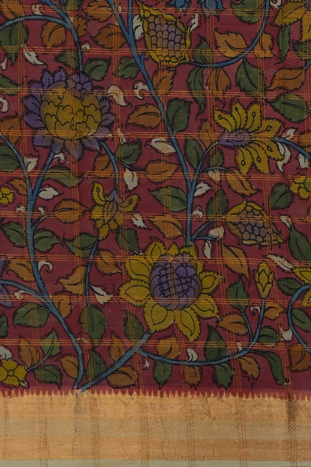 Image of Grey Mangalgiri Kalamkari Saree