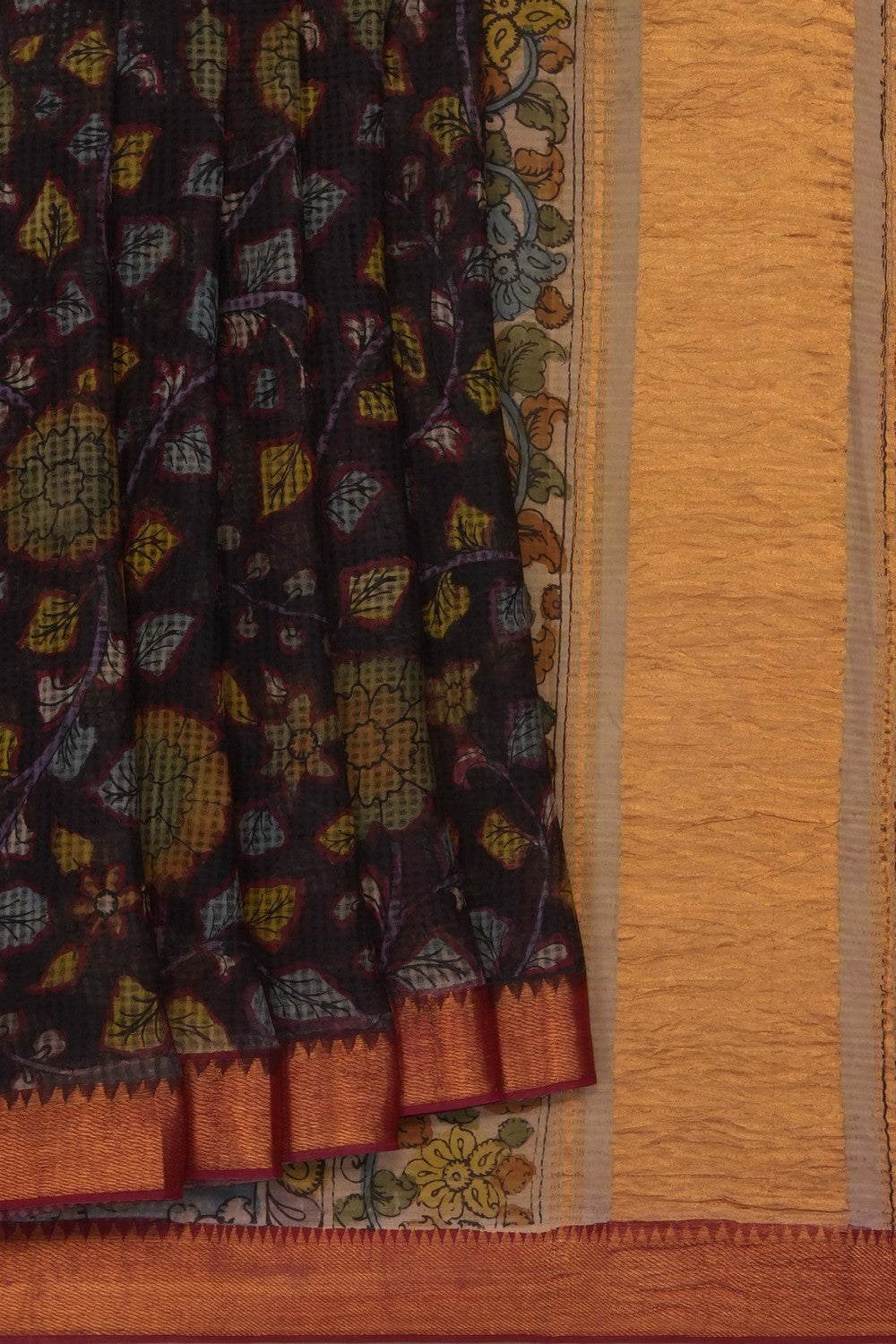 Image of Black Mangalgiri Kalamkari Saree