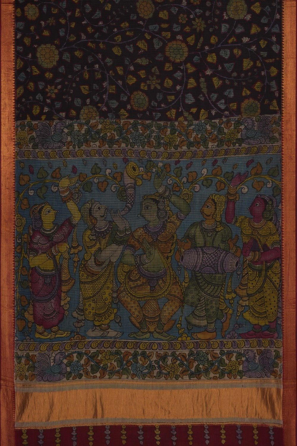 Image of Black Mangalgiri Kalamkari Saree