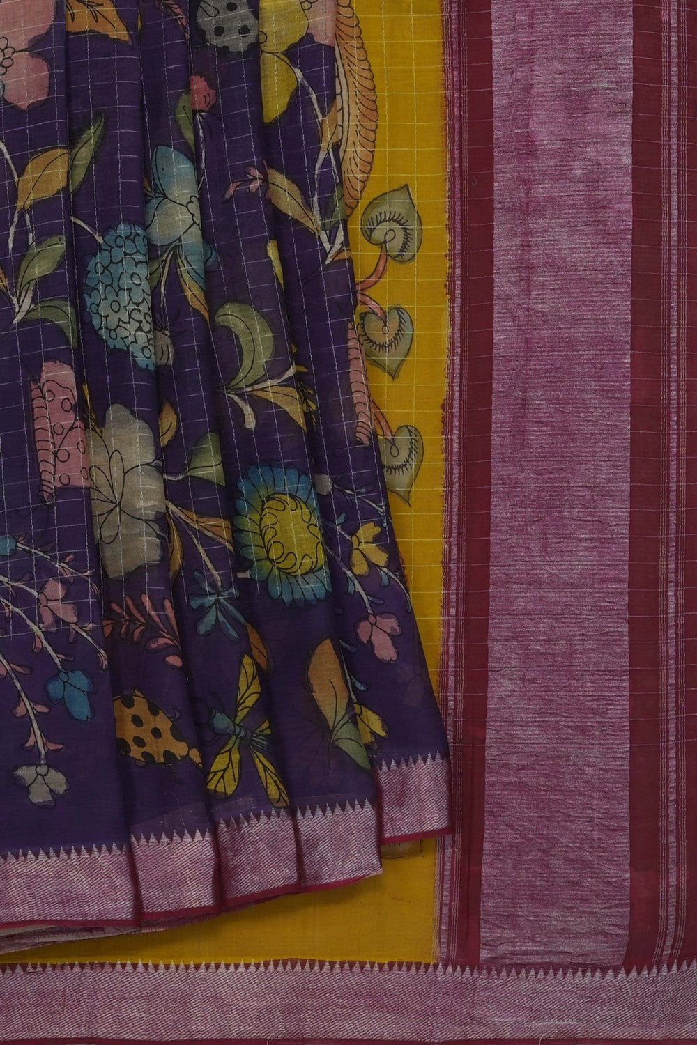 Image of Purple Mangalgiri Kalamkari Saree