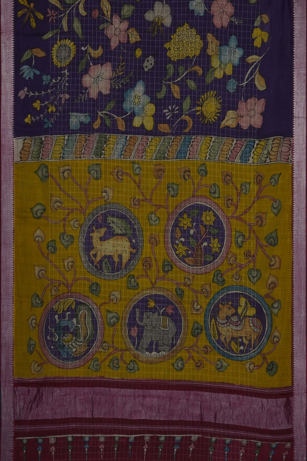 Image of Purple Mangalgiri Kalamkari Saree