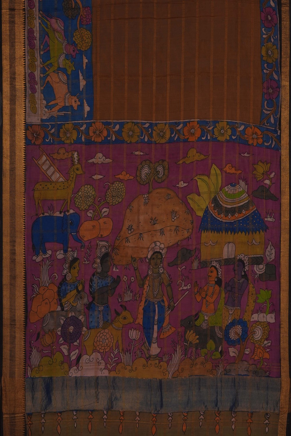 Image of Brown Mangalgiri Kalamkari Saree