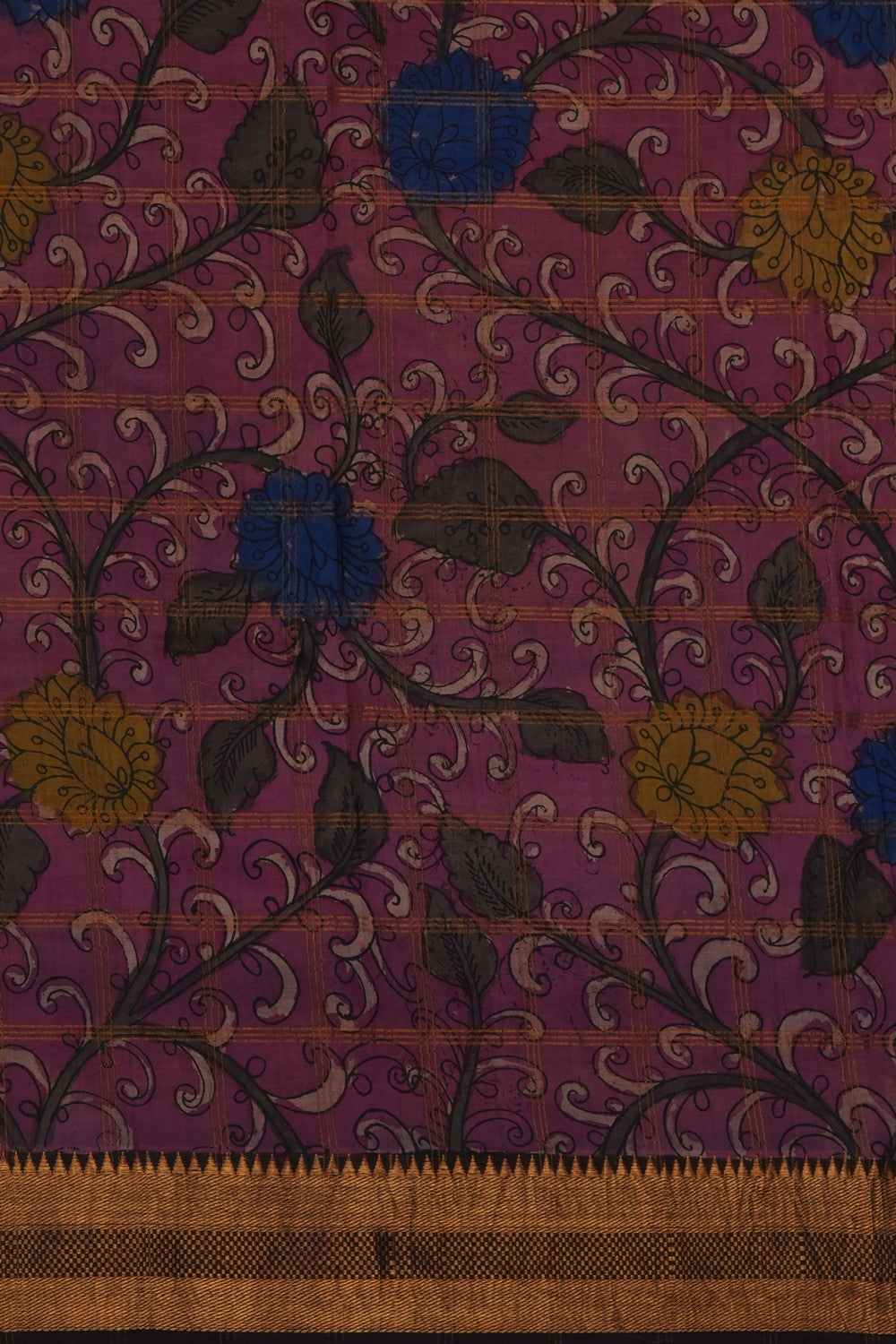 Image of Brown Mangalgiri Kalamkari Saree