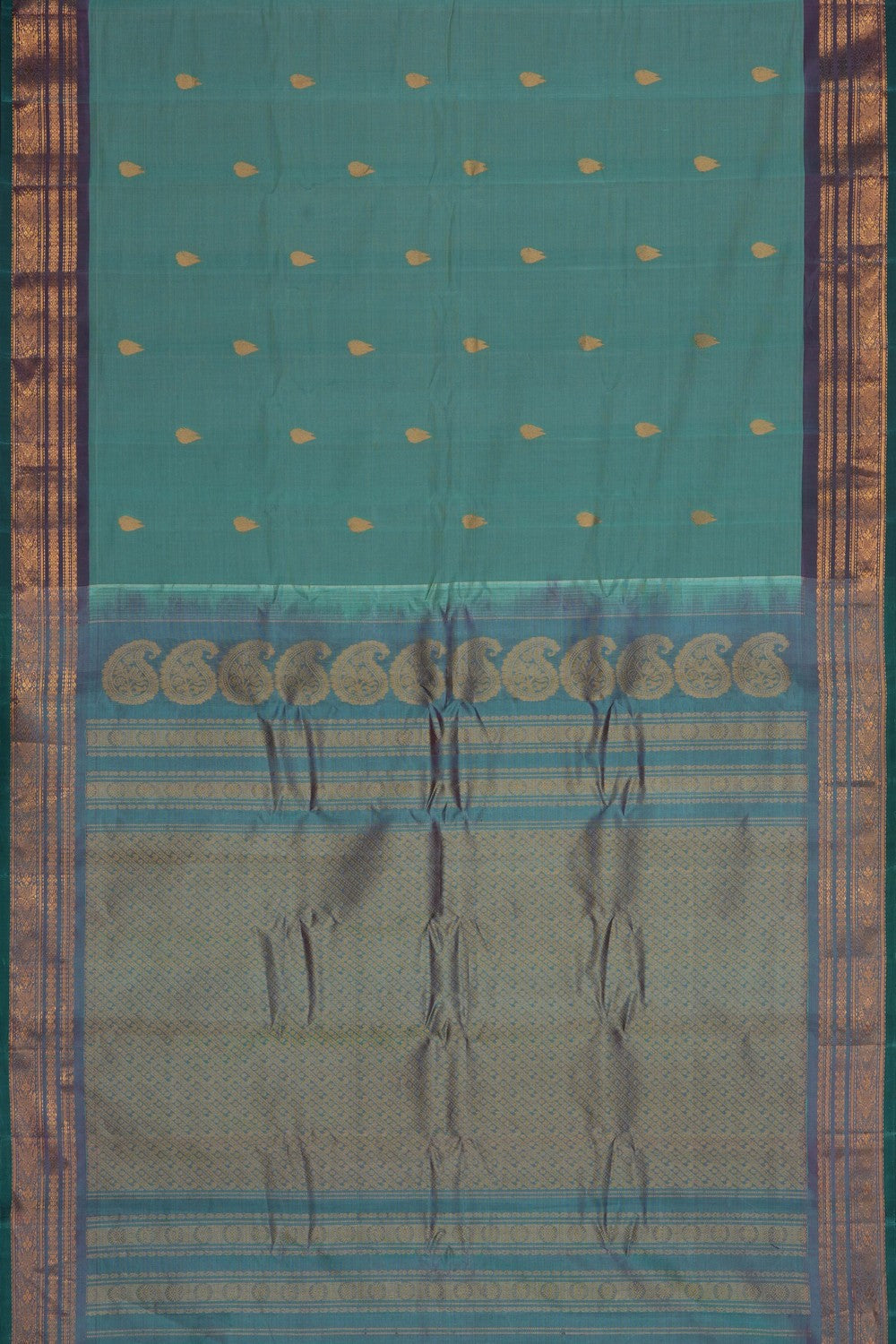 Image of Sea Green Gadwal Silk Cotton Saree