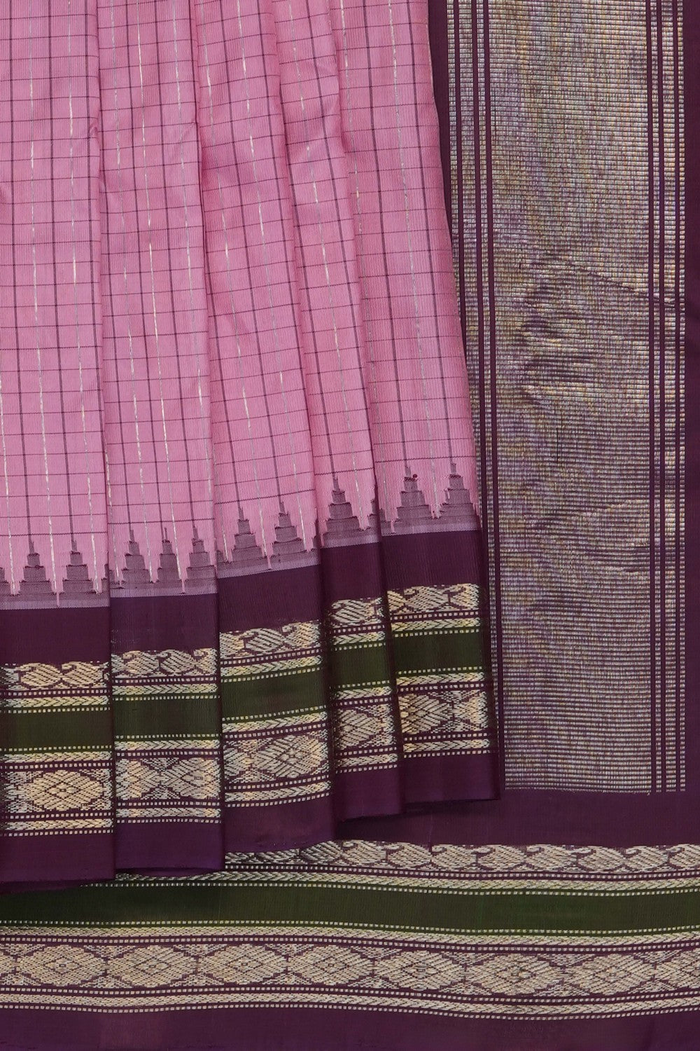 Image of Lavender-Pink Gadwal Silk Saree