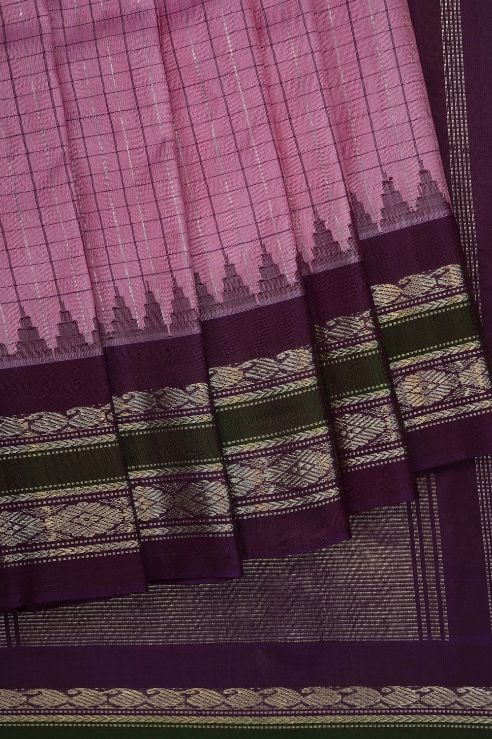 Image of Lavender-Pink Gadwal Silk Saree
