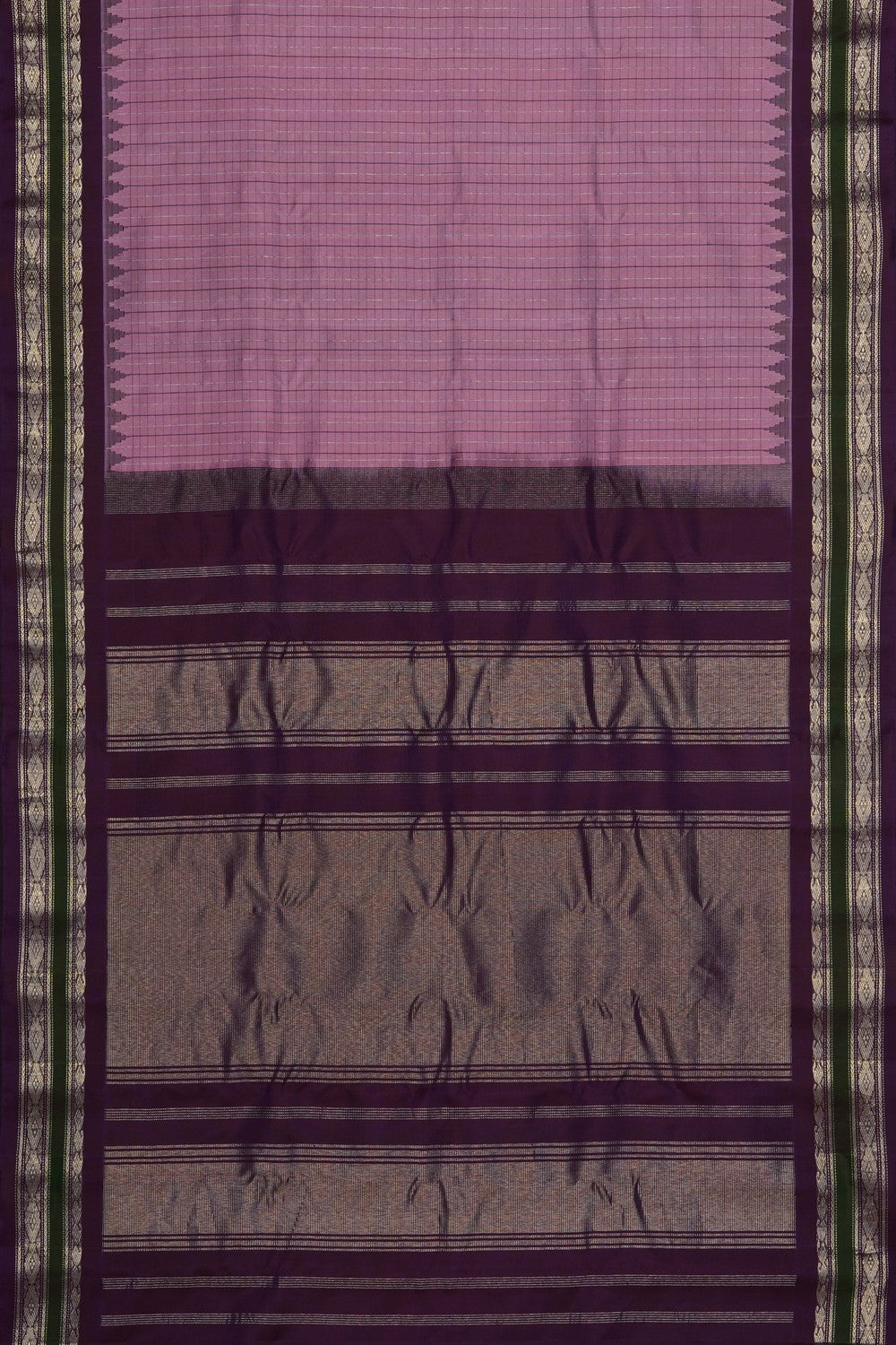 Image of Lavender-Pink Gadwal Silk Saree
