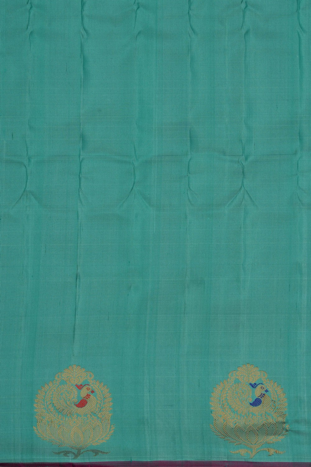 Image of Turquoise-Green Gadwal Silk Saree