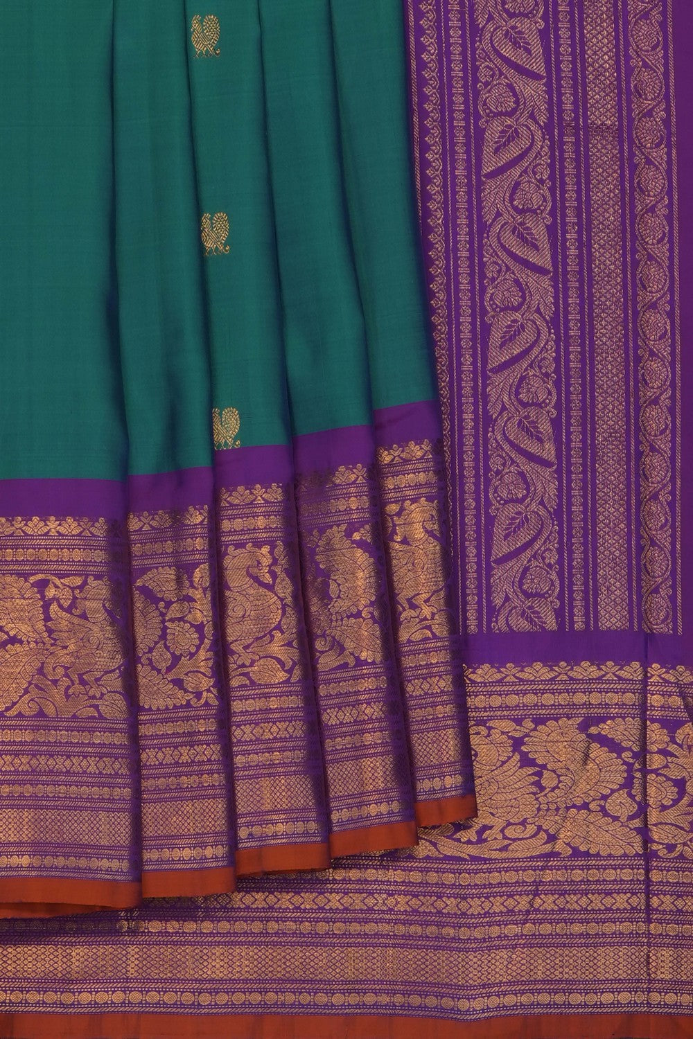Image of Teal-Green Gadwal Silk Saree