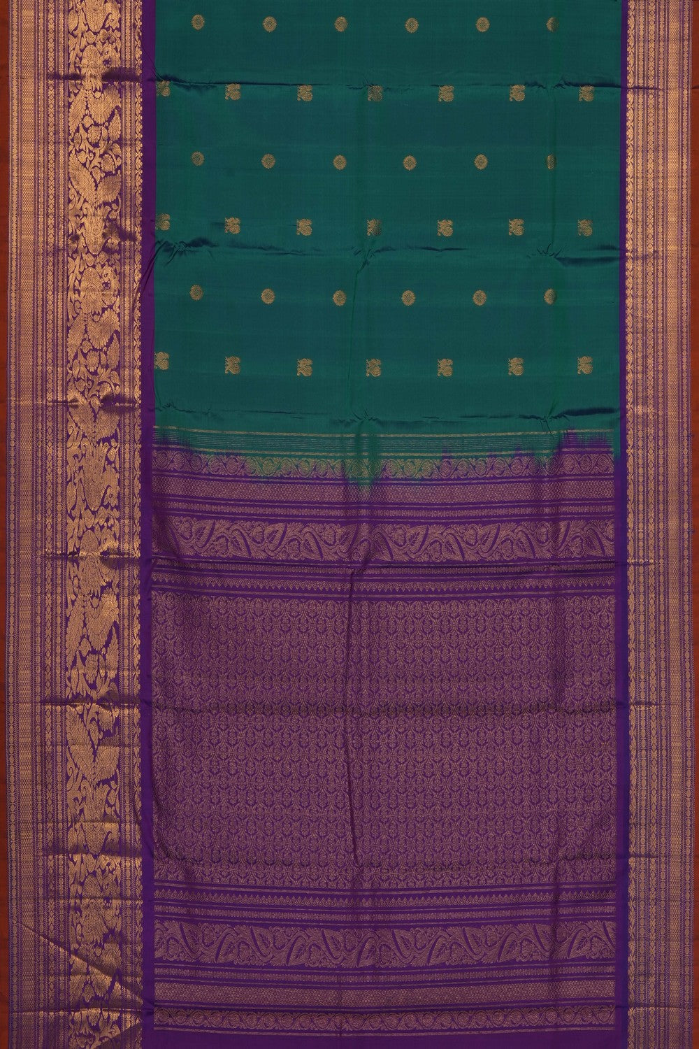 Image of Teal-Green Gadwal Silk Saree