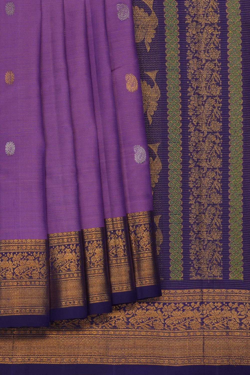 Image of Lavender Purple Gadwal Silk Kattam Saree