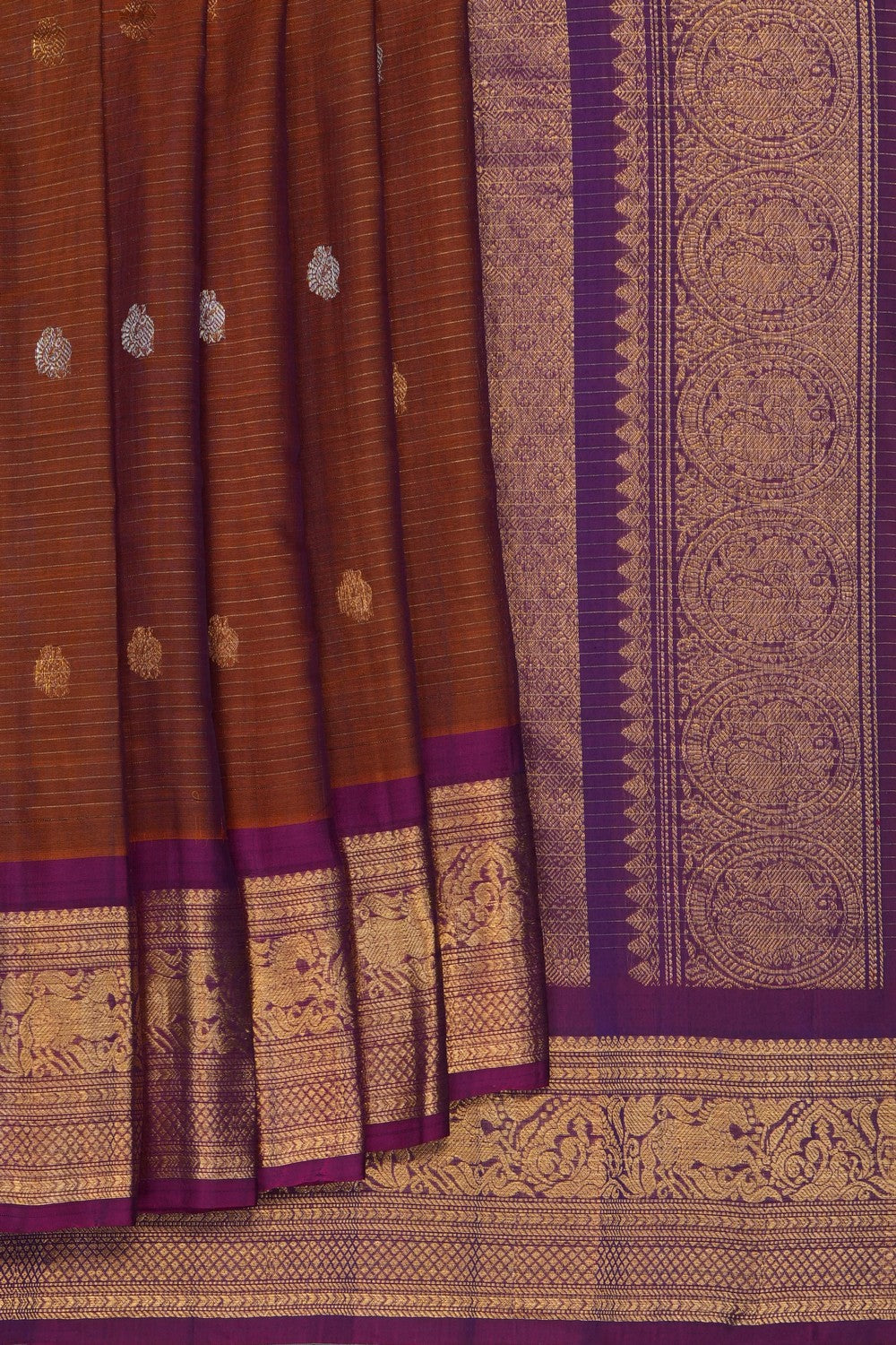 Image of Brown Gadwal Silk Cotton Saree