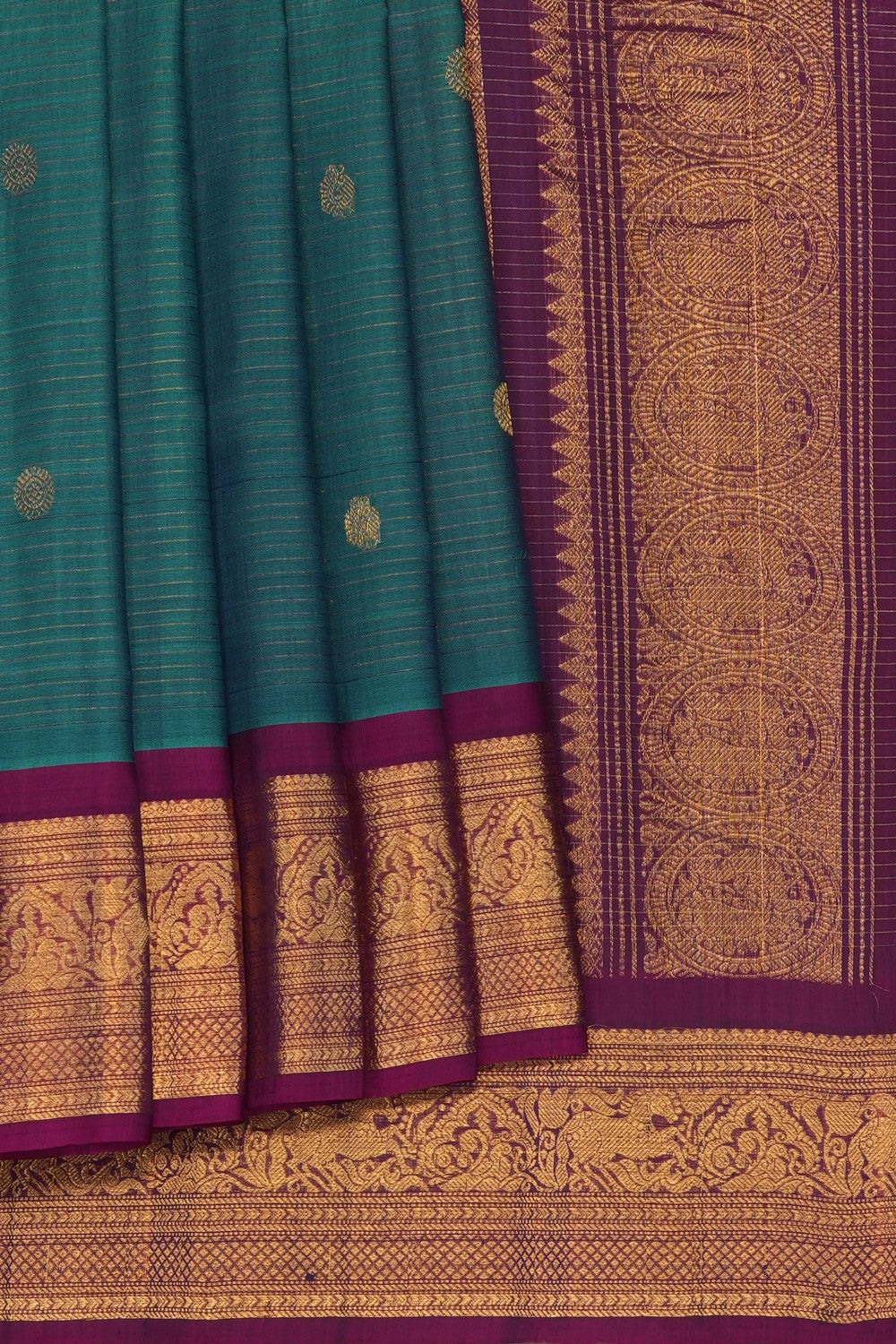 Image of Teal-Blue Gadwal Silk Cotton Saree