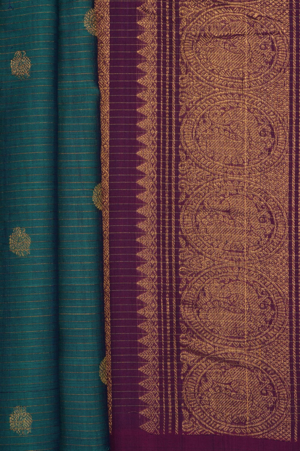 Image of Teal-Blue Gadwal Silk Cotton Saree