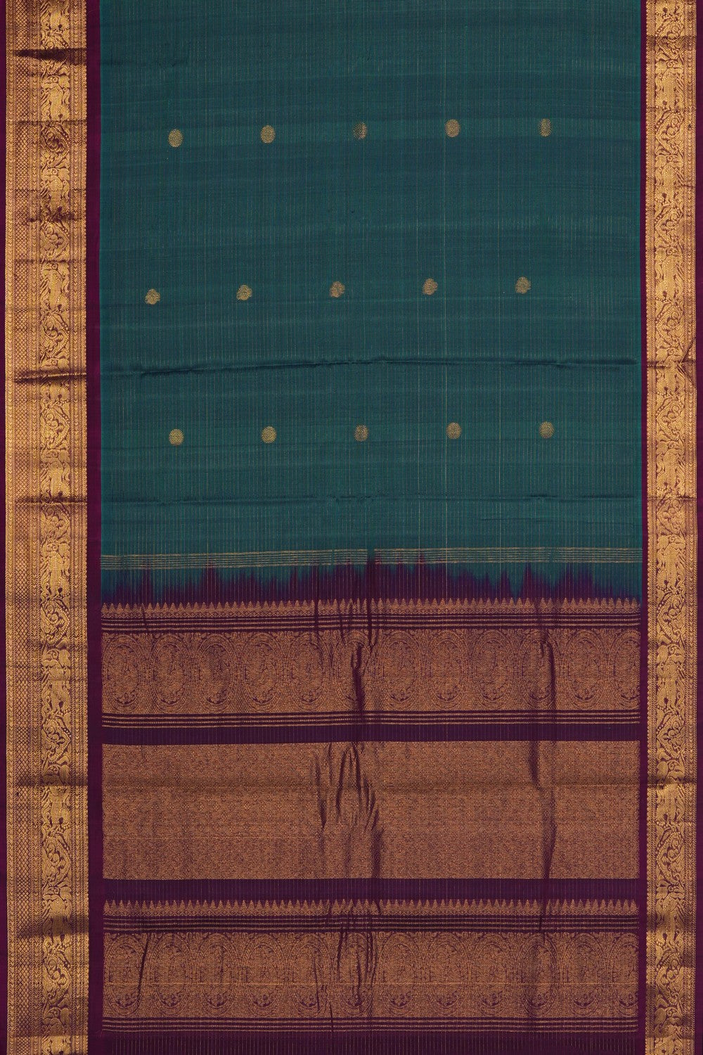 Image of Teal-Blue Gadwal Silk Cotton Saree