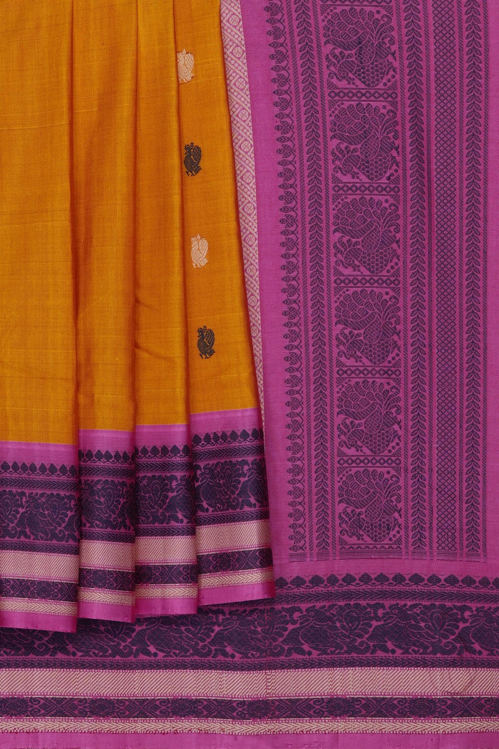 Image of Mustard Gadwal Silk Cotton Saree