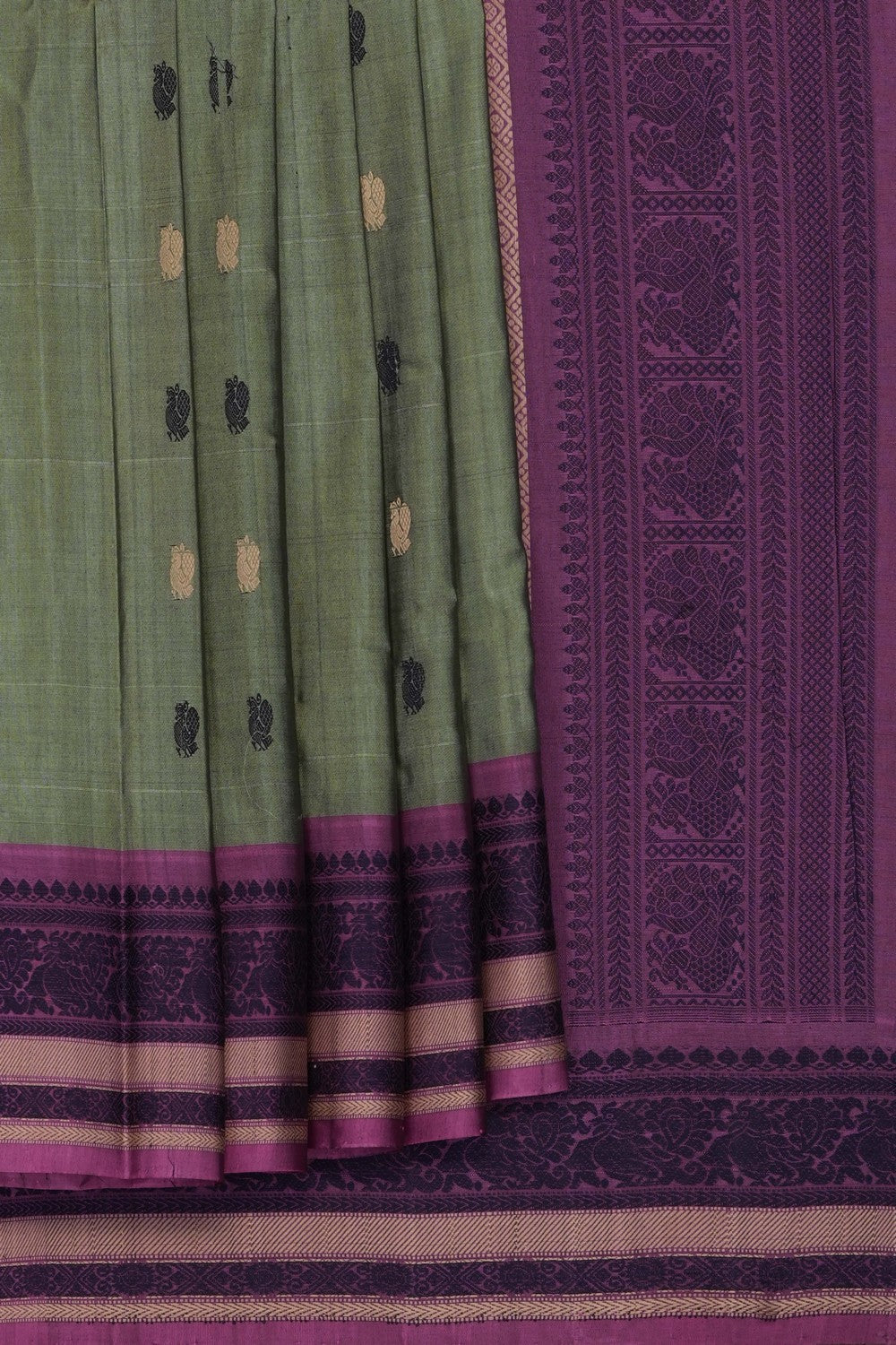 Image of Sage-Green Gadwal Silk Cotton Saree