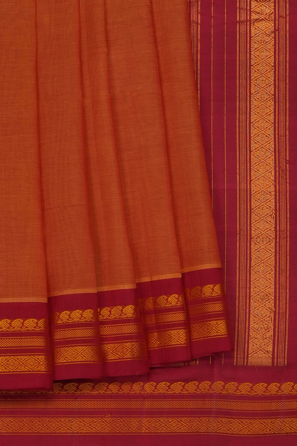 Image of Orange Gadwal Cotton Saree