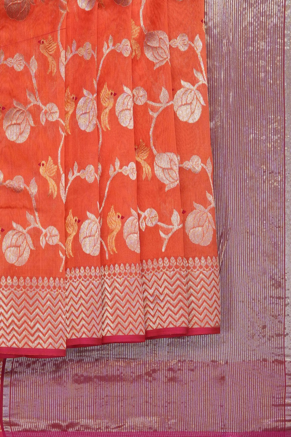 Image of Orange Chanderi Saree