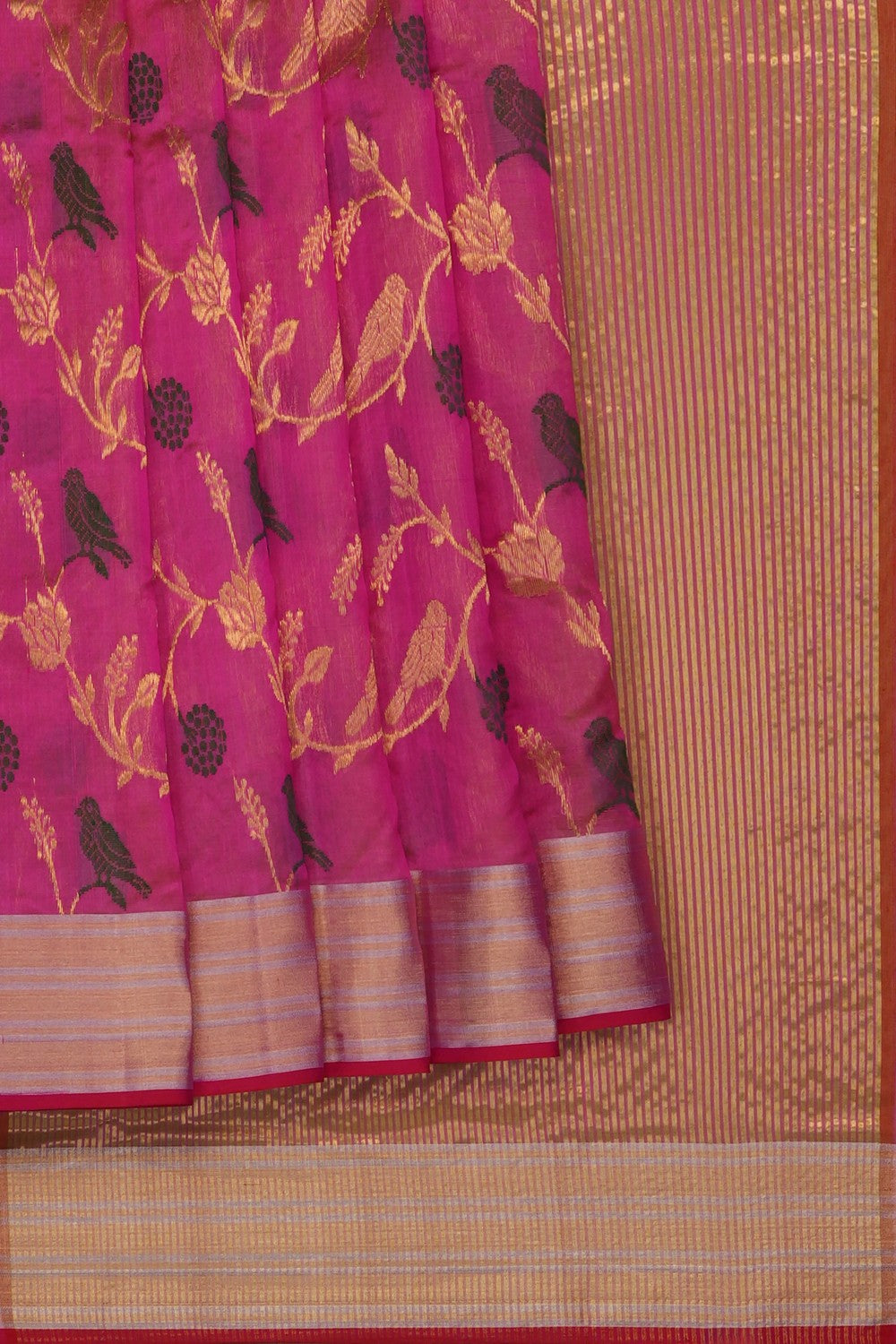 Image of Fuchsia-Pink Chanderi Saree