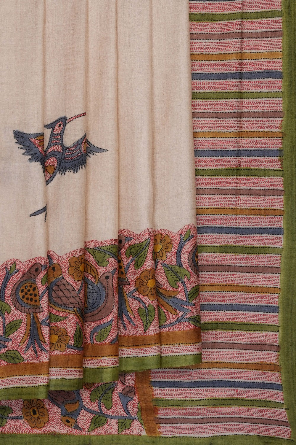 Image of Tussar Silk Kantha Embroidery Saree