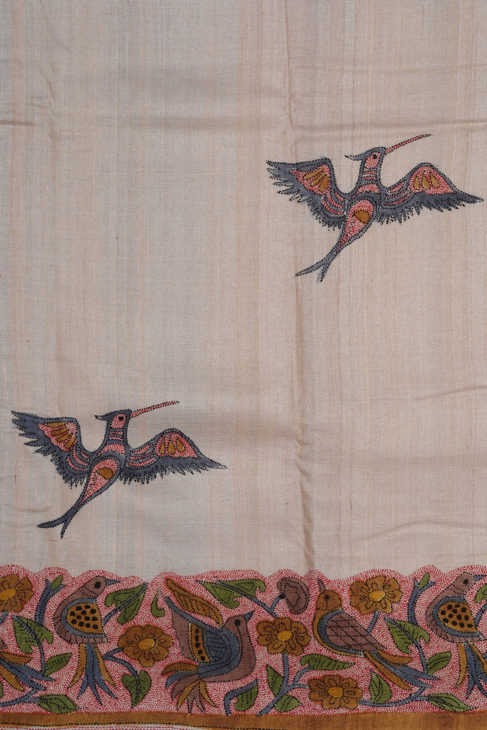 Image of Tussar Silk Kantha Embroidery Saree