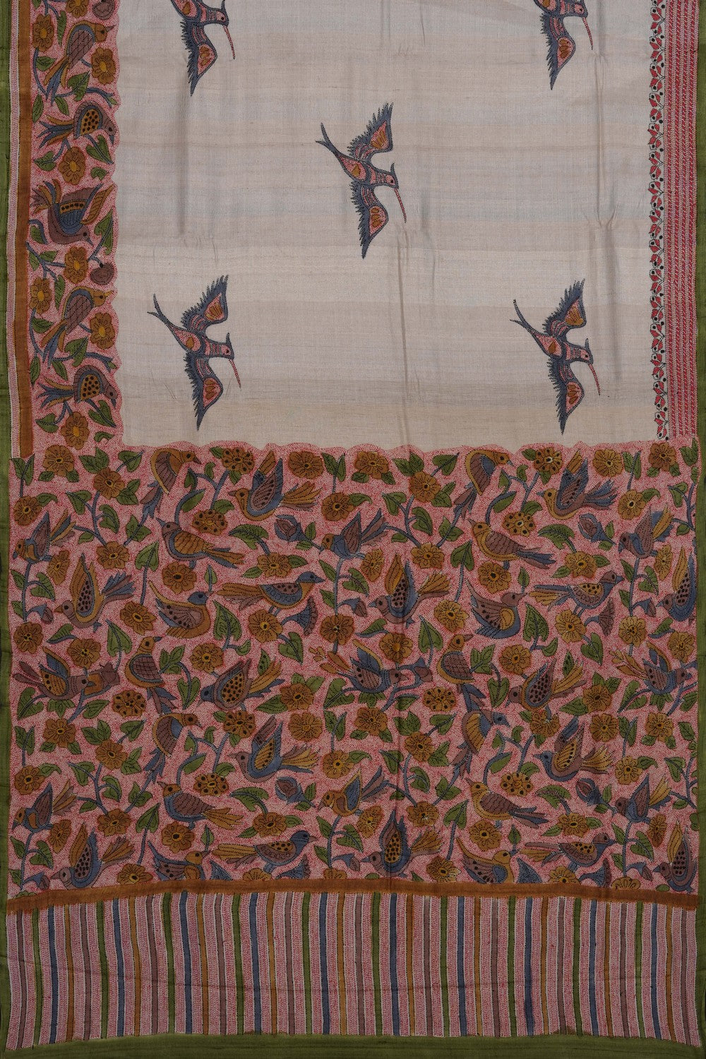 Image of Tussar Silk Kantha Embroidery Saree