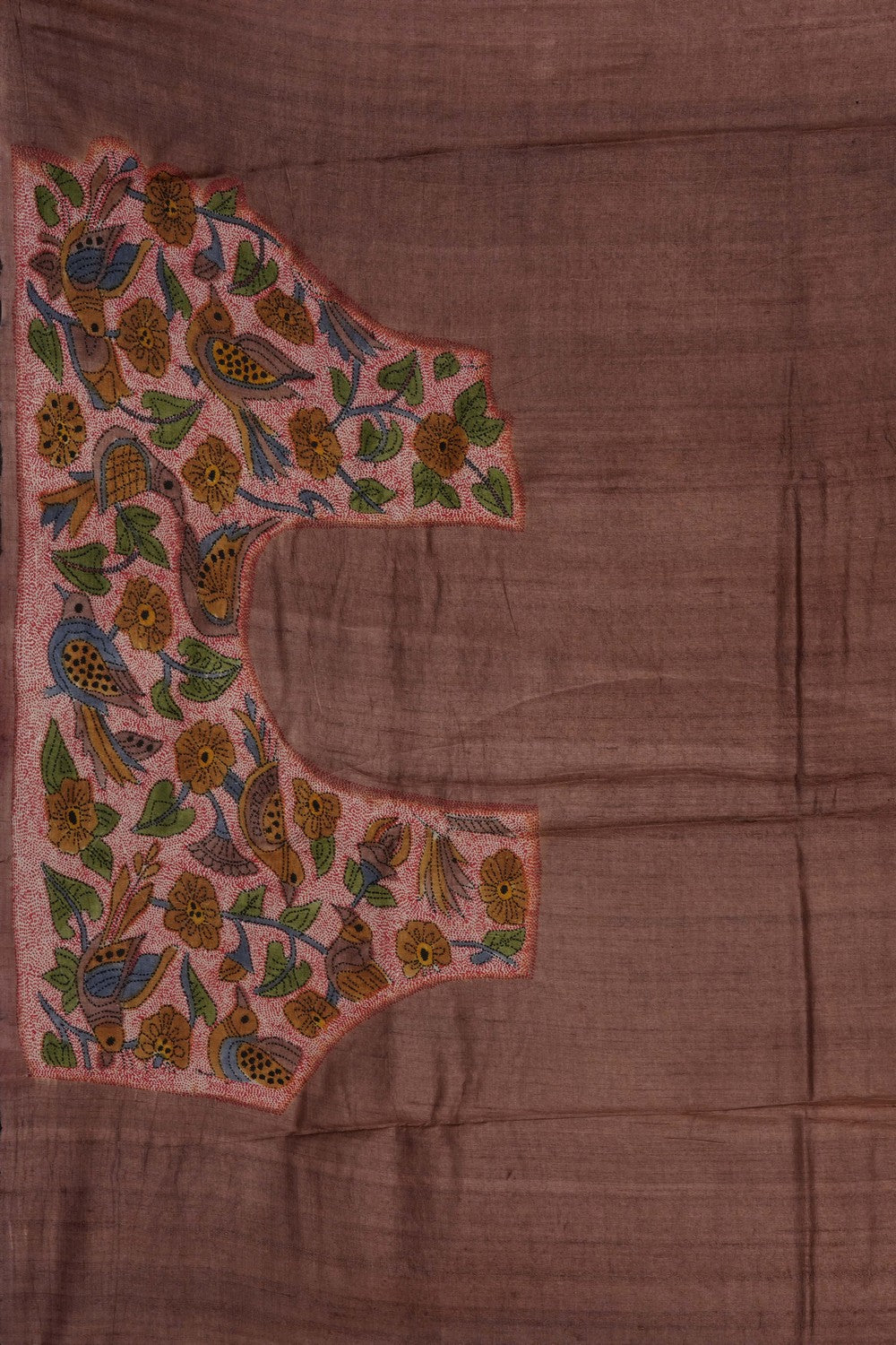 Image of Tussar Silk Kantha Embroidery Saree