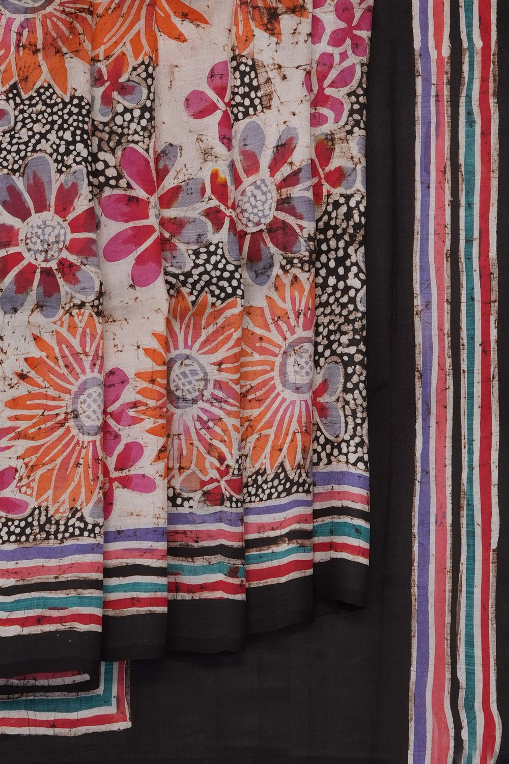 Image of Batik Printed Tussar Silk Saree