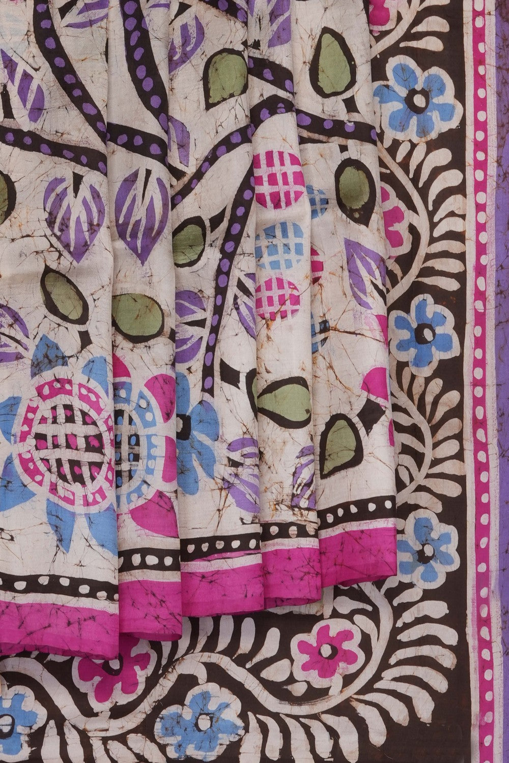 Image of Batik Printed Tussar Silk Saree