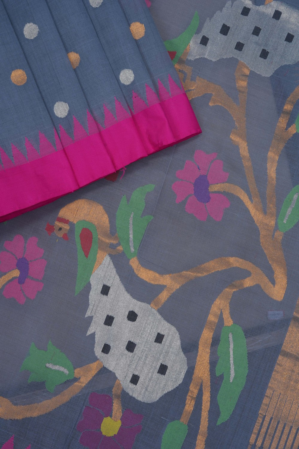 Image of Grey Ponduru Cotton Saree