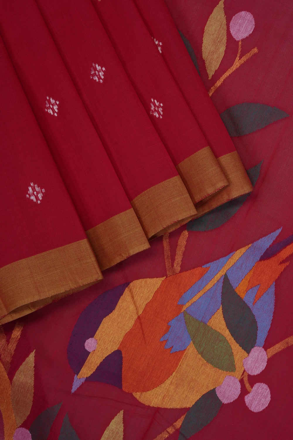 Image of Red Ponduru Cotton Saree
