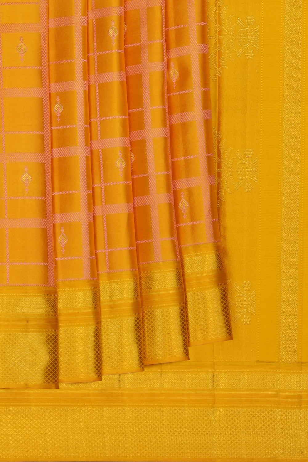 Image of Mustard Arani Silk Kattam Saree