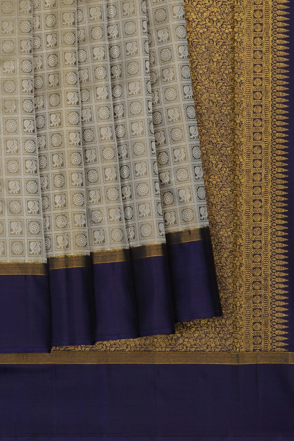 Image of Light-Green Kanchi Silk Kattam Saree