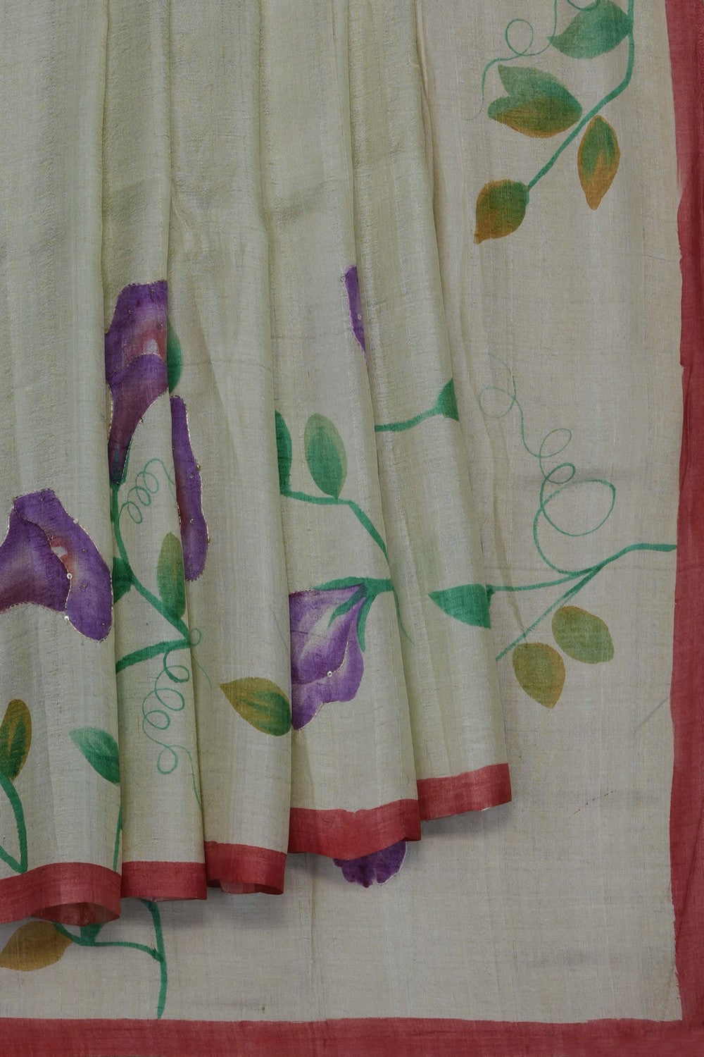 Image of Aqua Green Tussar Silk Embroidery Saree