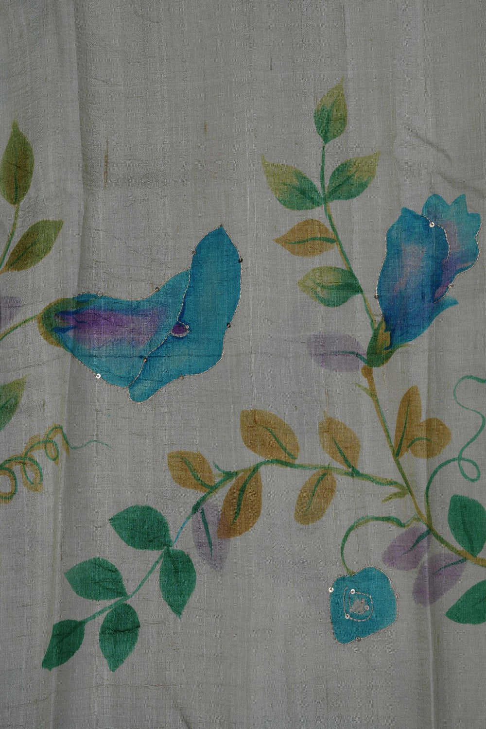 Image of Aqua Green Tussar Silk Embroidery Saree