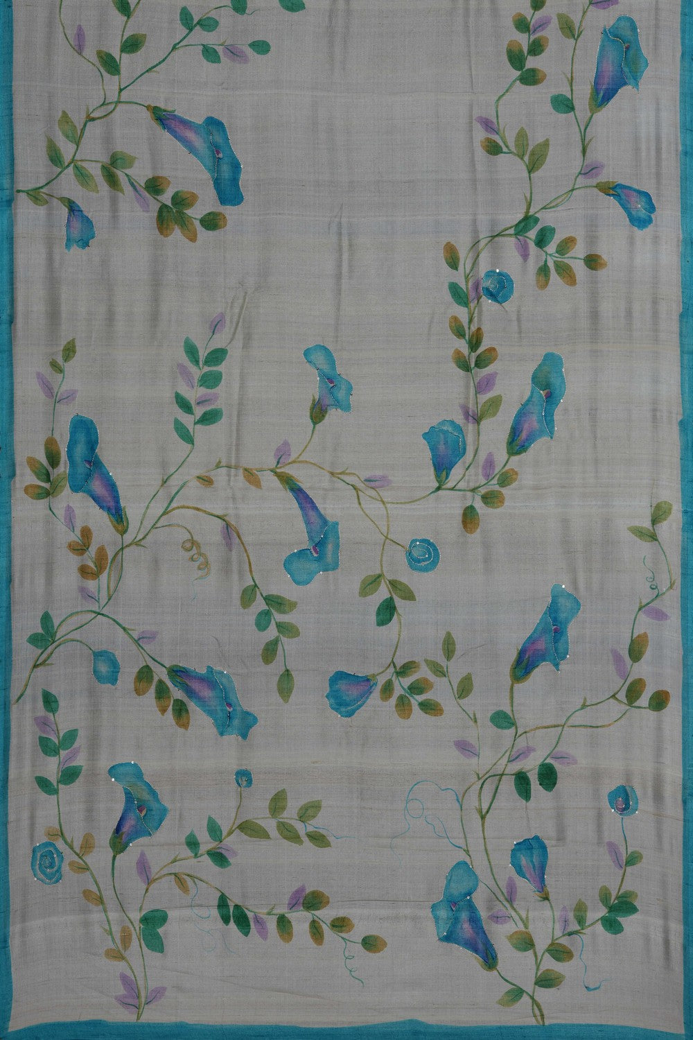 Image of Aqua Green Tussar Silk Embroidery Saree
