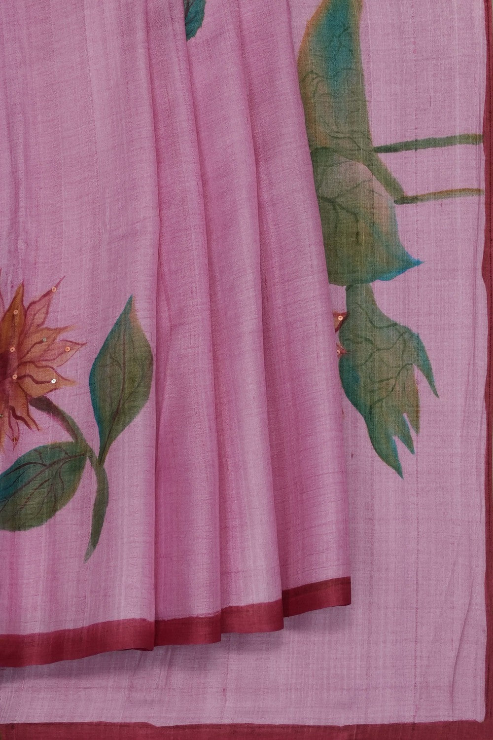 Image of Pink Tussar Silk Embroidery Saree