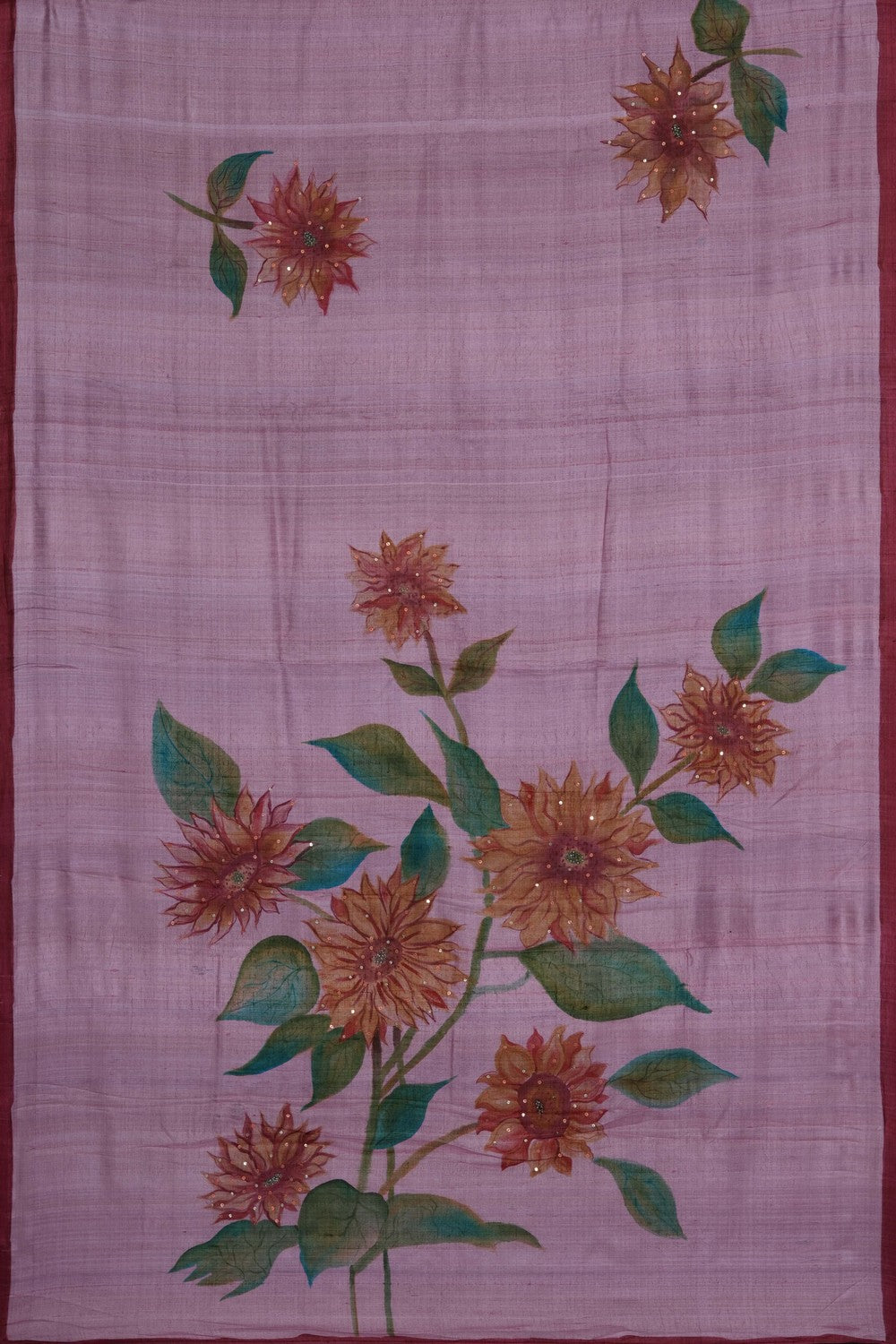 Image of Pink Tussar Silk Embroidery Saree