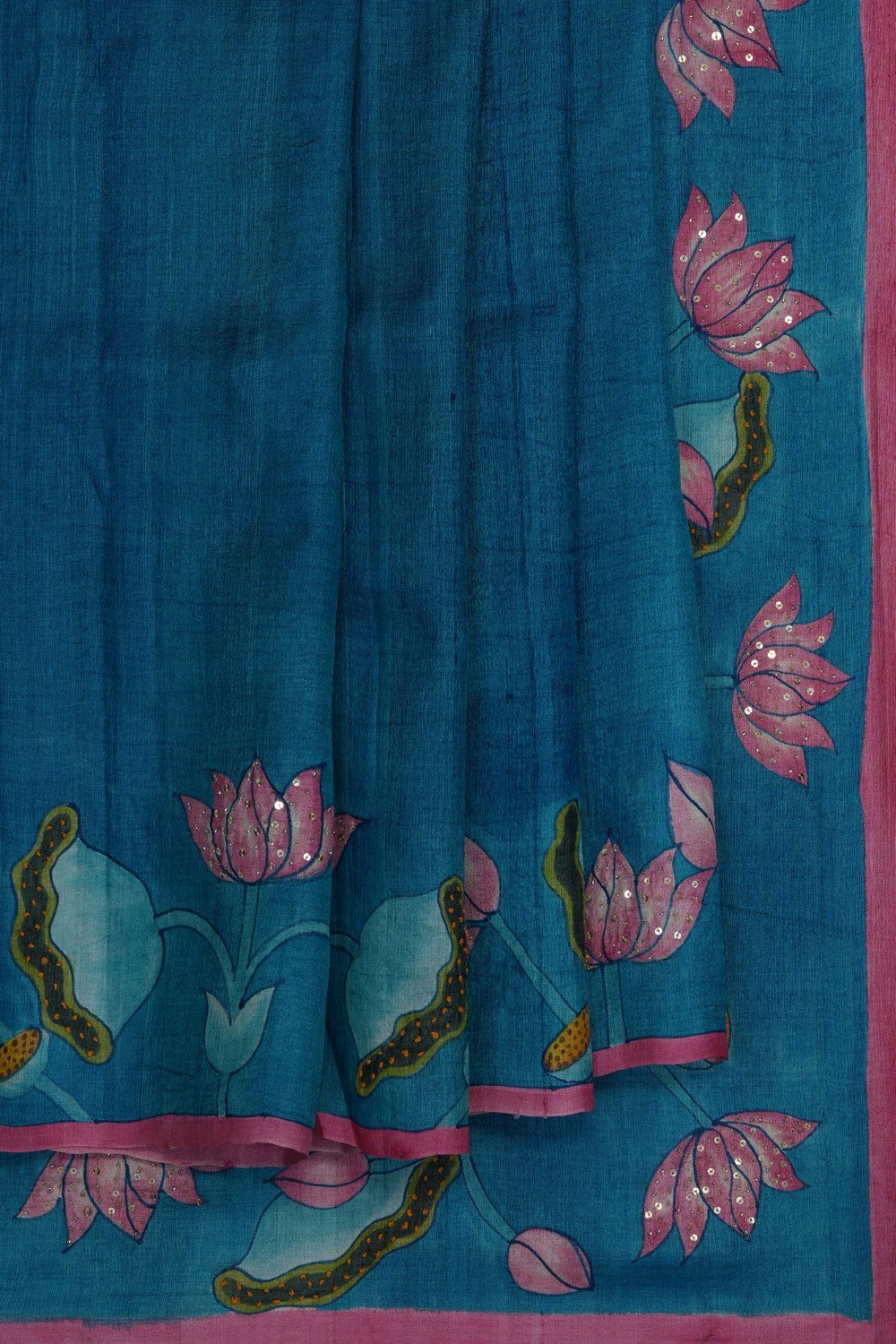 Image of Blue Tussar Silk Embroidery Saree