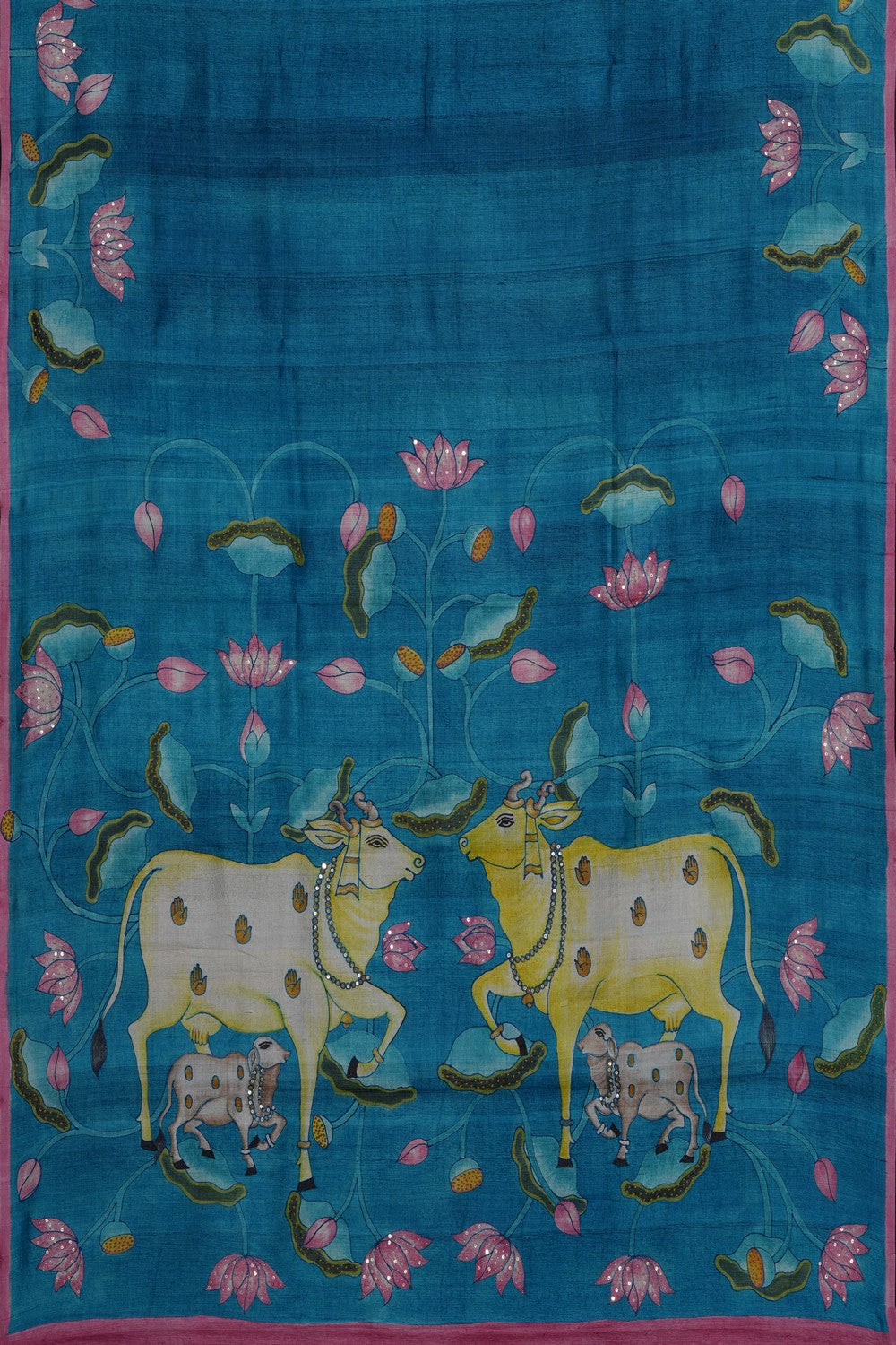 Image of Blue Tussar Silk Embroidery Saree