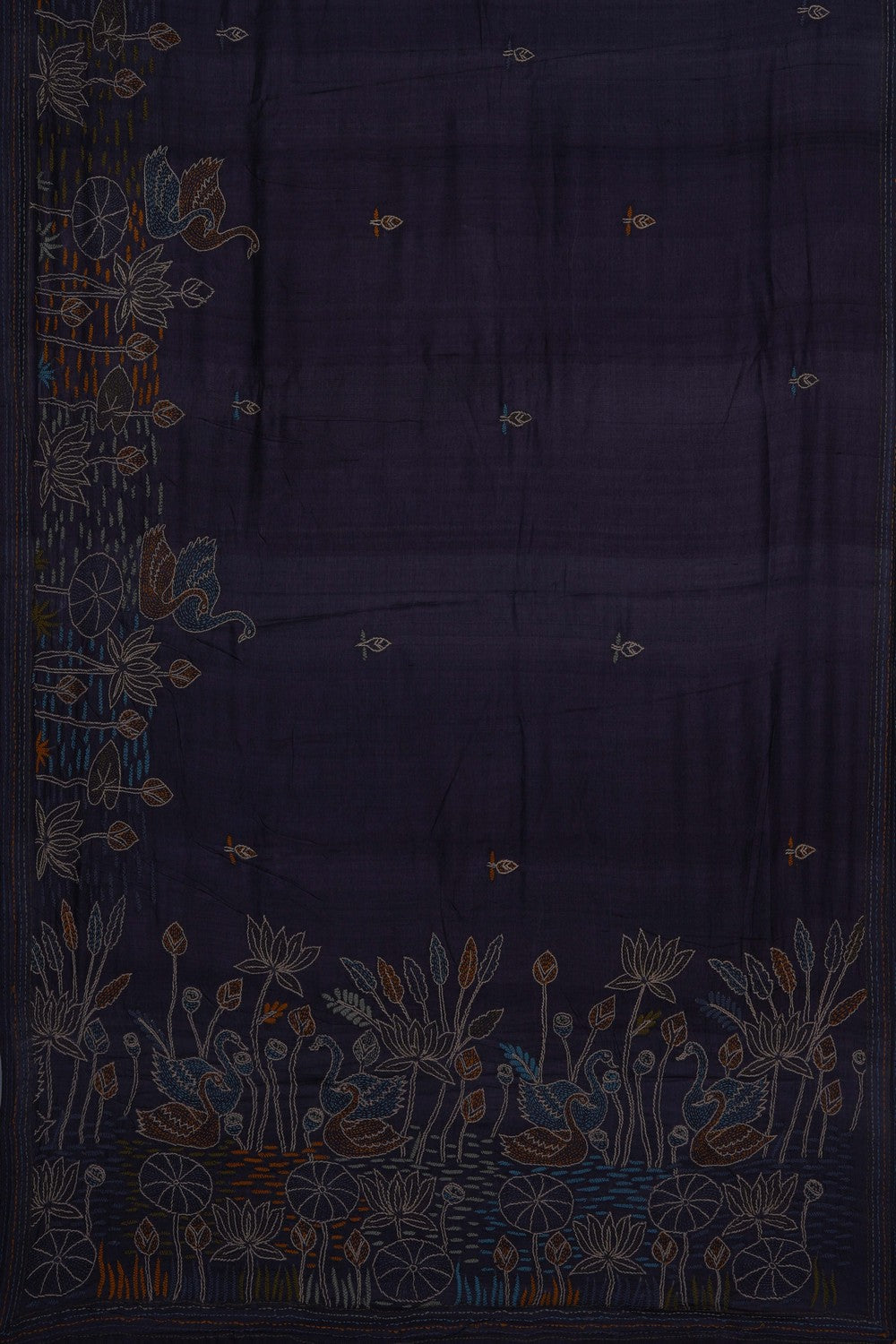 Image of Tussar Silk Kantha Embroidery Saree