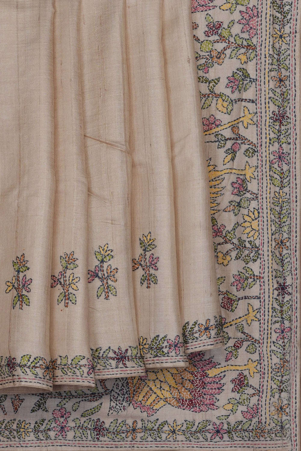 Image of tussar-silk-kantha-embroidery-saree-p-18940743