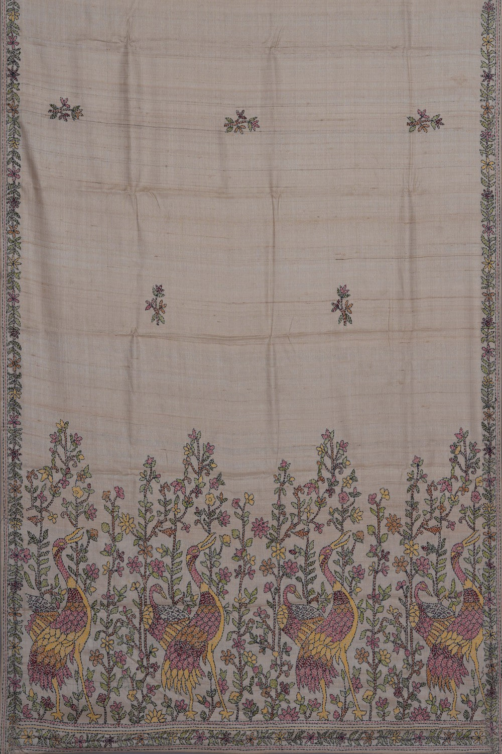 Image of Tussar Silk Kantha Embroidery Saree