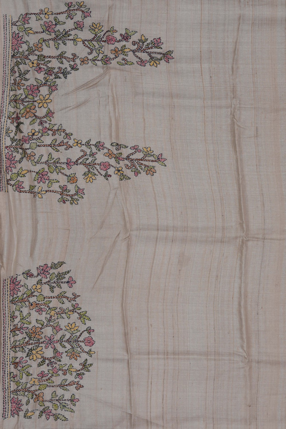 Image of Tussar Silk Kantha Embroidery Saree
