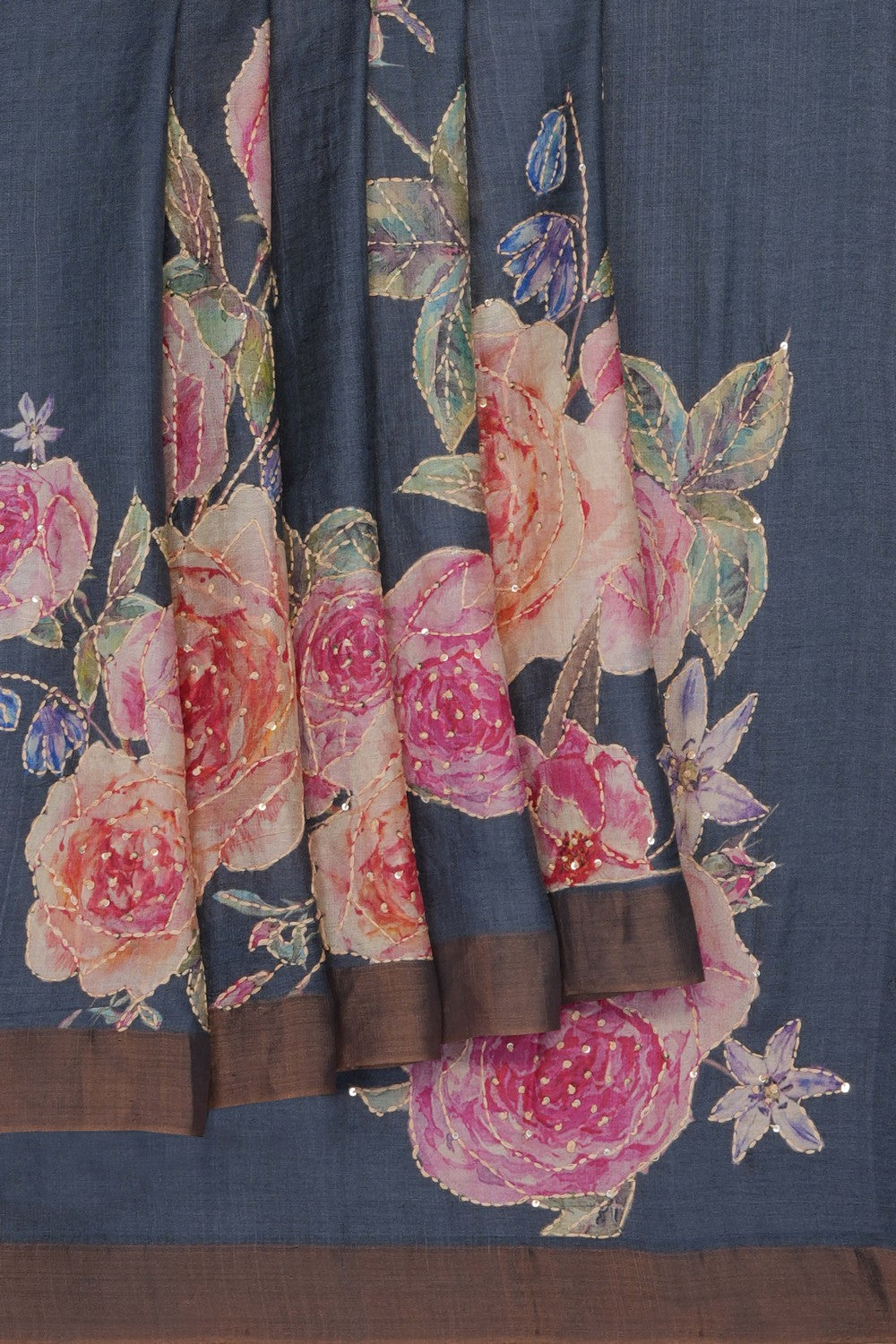 Image of tussar-silk-kantha-embroidery-saree-p-18940744