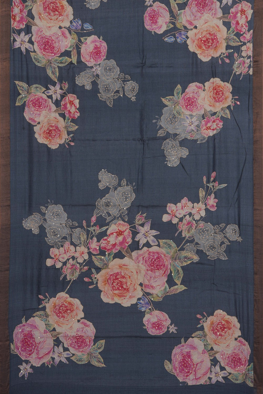Image of Tussar Silk Kantha Embroidery Saree