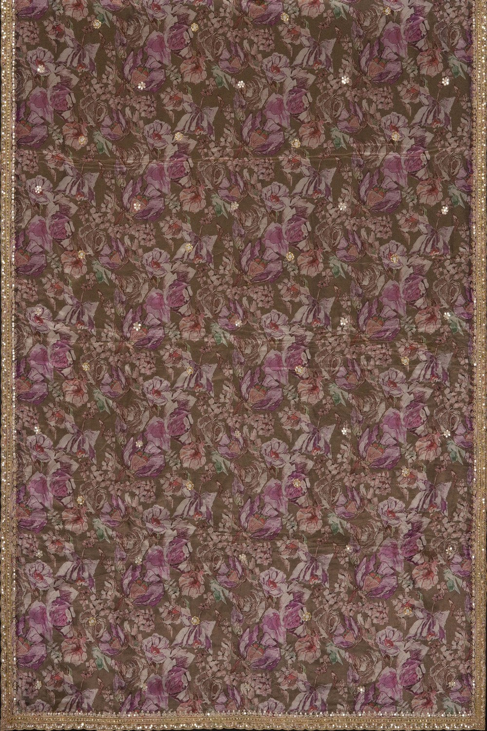 Image of Green Silk Floral Print Saree